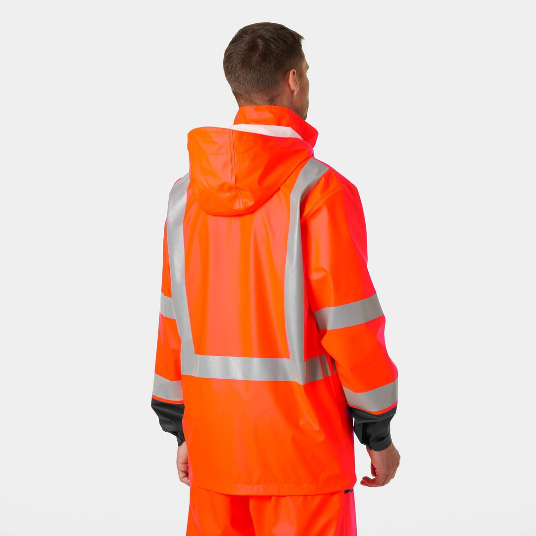 Helly Hansen Addvis Hi-Vis Waterproof Rain Jacket Orange/Ebony OnBody 2#colour_orange-ebony