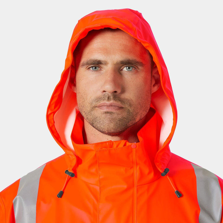 Helly Hansen Addvis Hi-Vis Waterproof Rain Jacket Orange/Ebony Feature 1#colour_orange-ebony