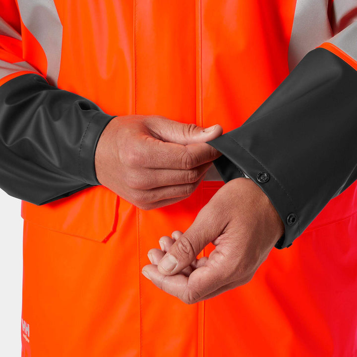 Helly Hansen Addvis Hi-Vis Waterproof Rain Jacket Orange/Ebony Feature 3#colour_orange-ebony