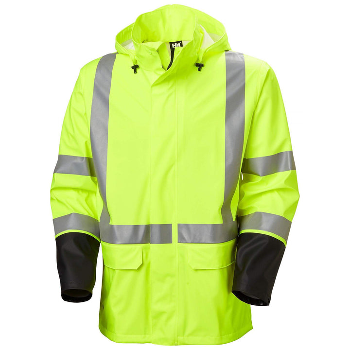 Helly Hansen Addvis Hi-Vis Waterproof Rain Jacket Yellow/Ebony Front#colour_yellow-ebony