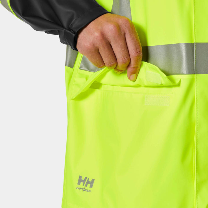 Helly Hansen Addvis Hi-Vis Waterproof Rain Jacket Yellow/Ebony Feature 4#colour_yellow-ebony