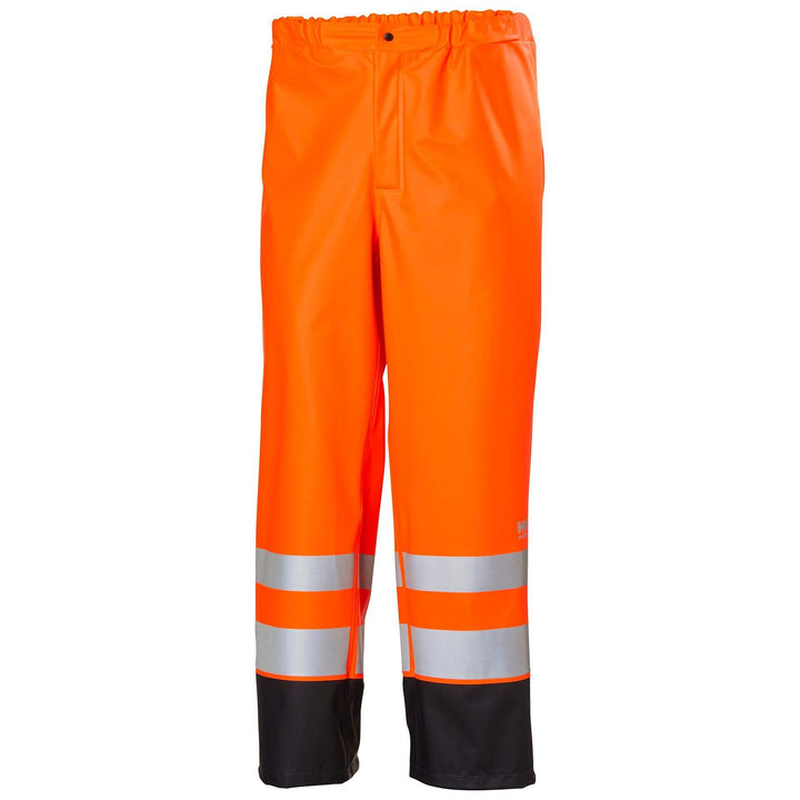 Helly Hansen Addvis Hi-Vis Waterproof Rain Trousers Orange/Ebony Front#colour_orange-ebony