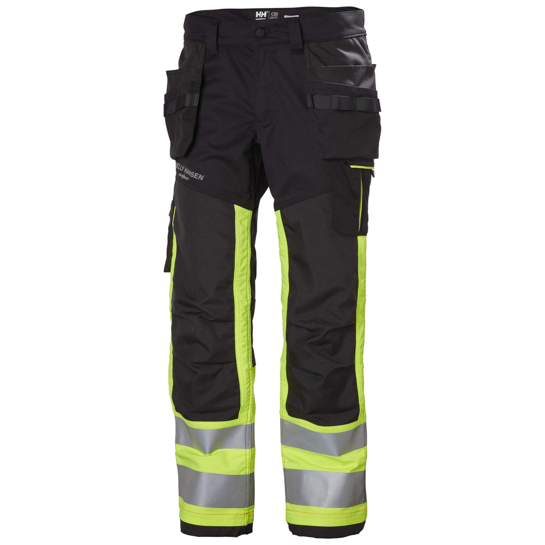 Helly Hansen Alna 2.0 Hi Vis Construction Stretch Trousers Class 1 Yellow/Ebony 1 Front #colour_yellow-ebony