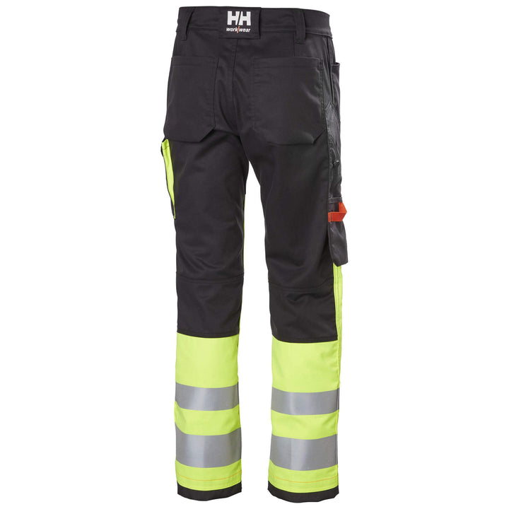 Helly Hansen Alna 2.0 Hi Vis Stretch Work Trousers Class 1 Yellow/Ebony 2 Rear #colour_yellow-ebony