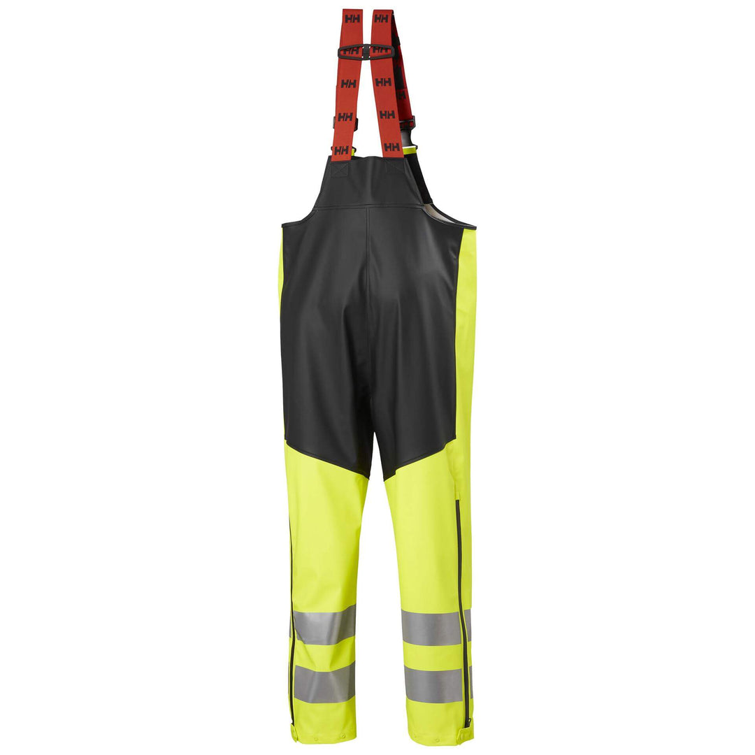 Helly Hansen Alna 2.0 Hi Vis Waterproof Rain Bib and Brace Overalls Yellow/Ebony 2 Rear #colour_yellow-ebony