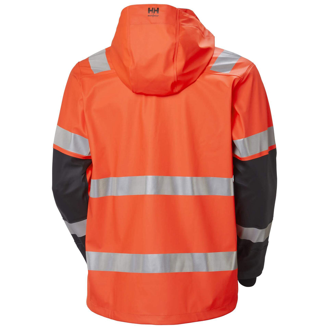 Helly Hansen Alna 2.0 Hi Vis Waterproof Rain Jacket Orange/Ebony 2 Rear #colour_orange-ebony