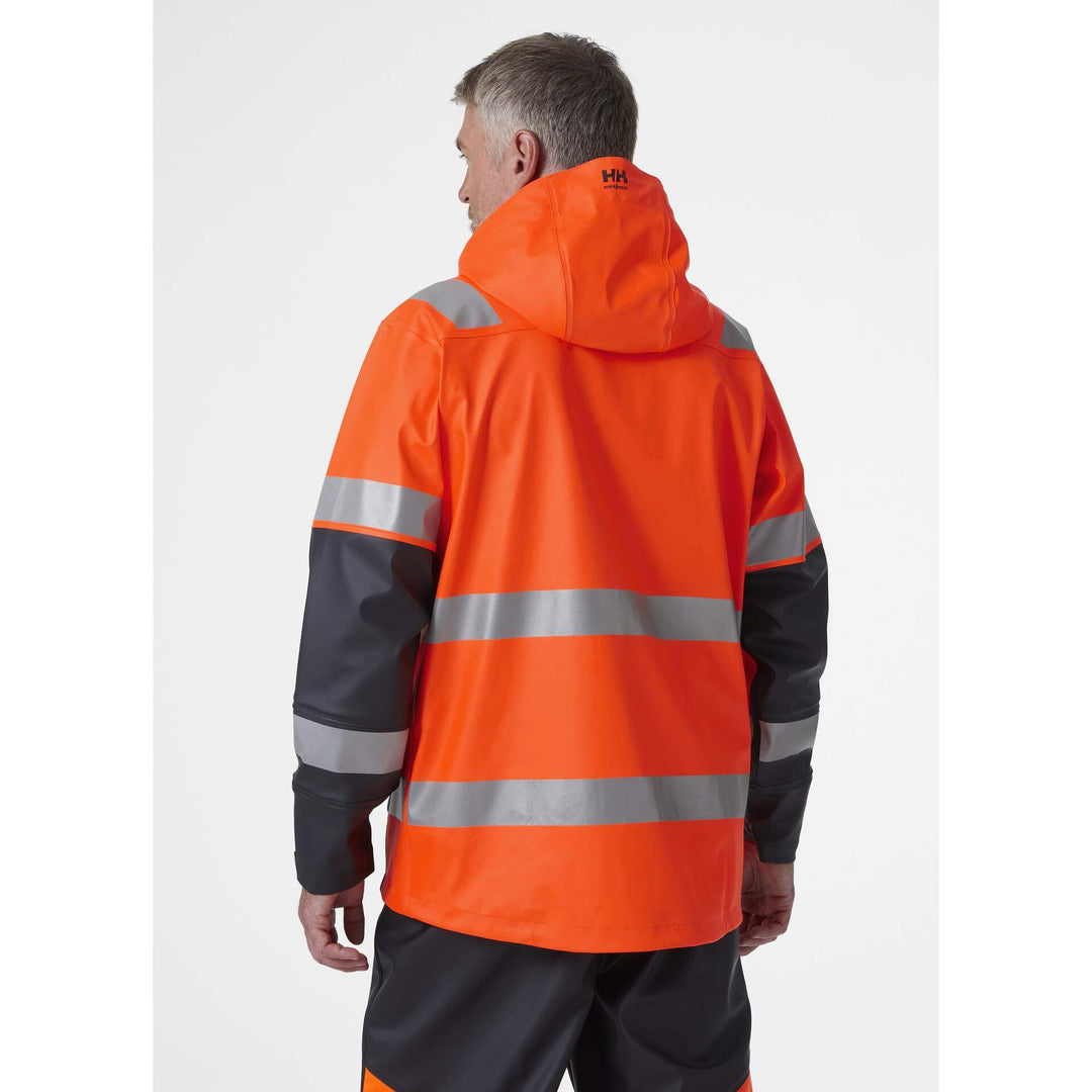 Helly Hansen Alna 2.0 Hi Vis Waterproof Rain Jacket Orange/Ebony 4 On Body 2#colour_orange-ebony