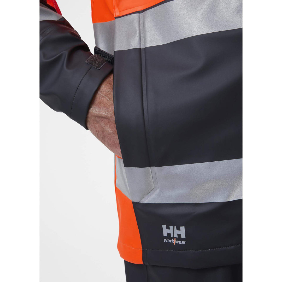 Helly Hansen Alna 2.0 Hi Vis Waterproof Rain Jacket Orange/Ebony 5 Feature 1#colour_orange-ebony