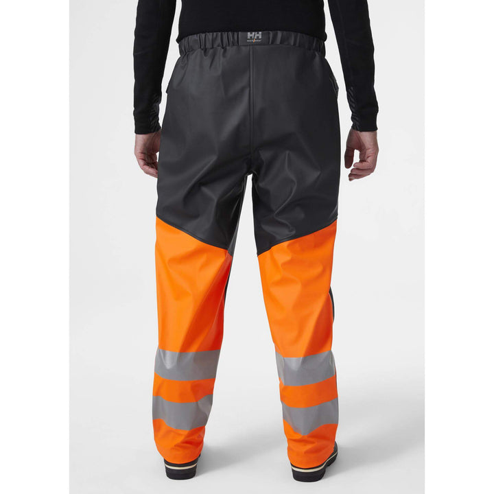 Helly Hansen Alna 2.0 Hi Vis Waterproof Rain Work Trousers Orange/Ebony 4 On Body 2#colour_orange-ebony