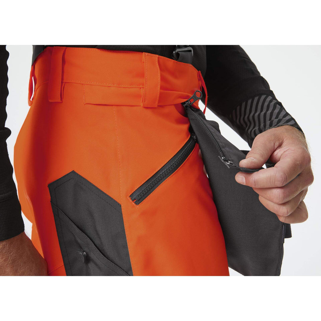 Helly Hansen Alna 2.0 Hi Vis Waterproof Shell Construction Bib and Brace Trousers Class 2 Orange/Ebony 6 Feature 2#colour_orange-ebony