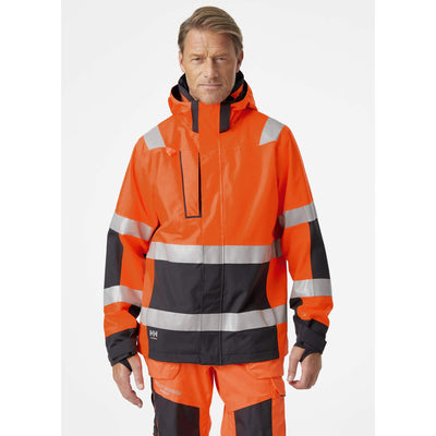 Helly Hansen Alna 2.0 Hi Vis Waterproof Shell Jacket Orange/Ebony OnBody 1#colour_orange-ebony