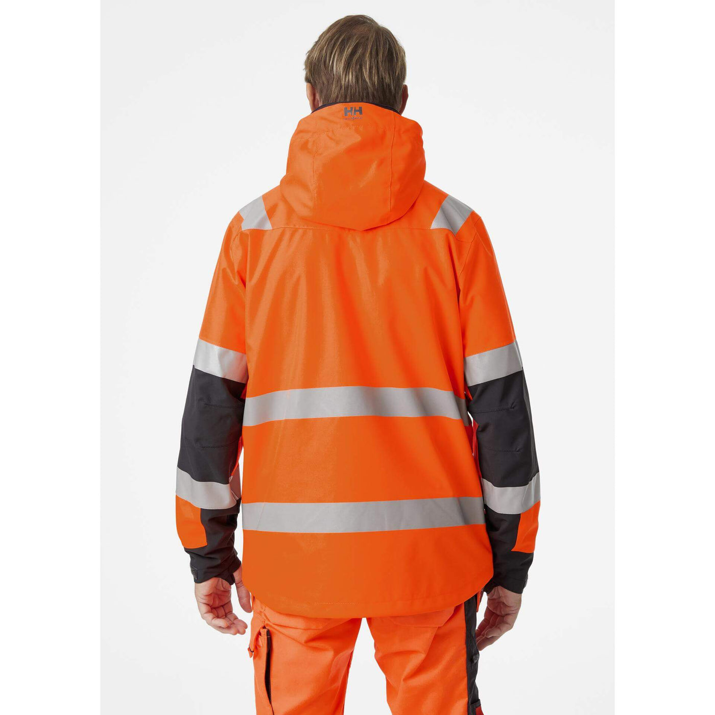 Helly Hansen Alna 2.0 Hi Vis Waterproof Shell Jacket Orange/Ebony OnBody 2#colour_orange-ebony