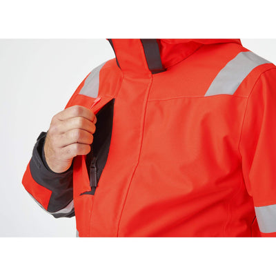 Helly Hansen Alna 2.0 Hi Vis Waterproof Shell Jacket Red/Ebony Feature 2#colour_red-ebony