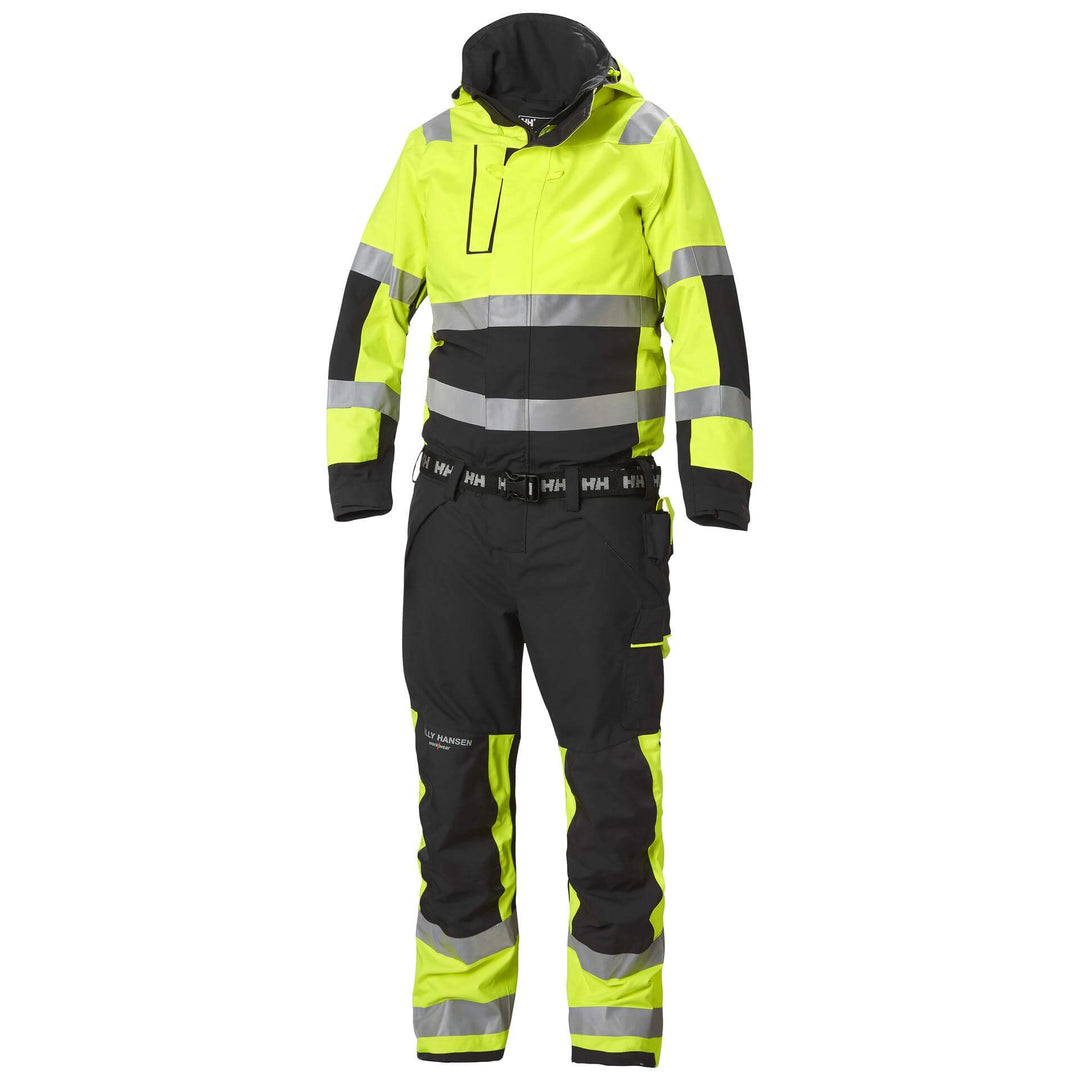 Helly Hansen Alna 2.0 Hi Vis Waterproof Shell Overalls Suit Yellow/Ebony 1 Front #colour_yellow-ebony