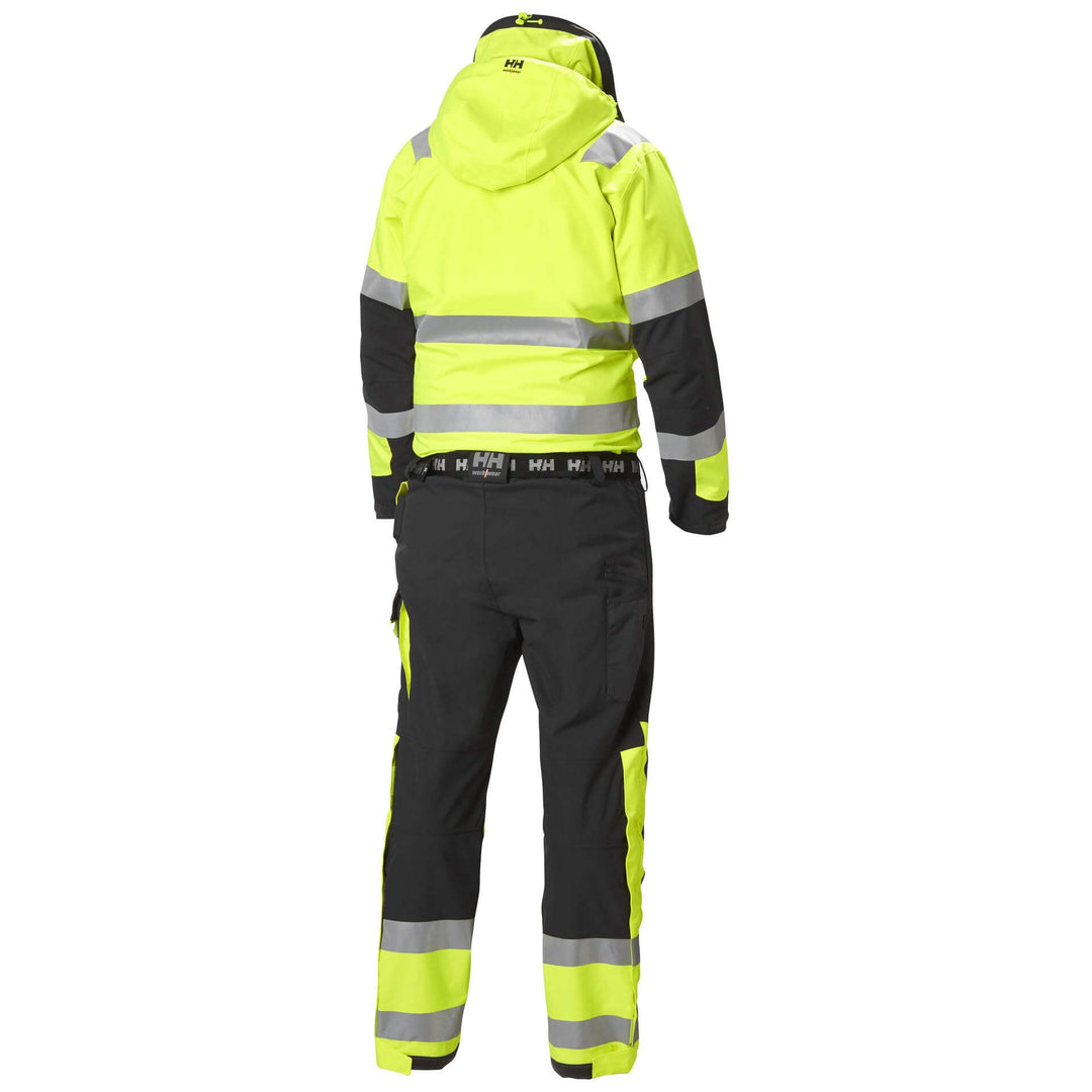 Helly Hansen Alna 2.0 Hi Vis Waterproof Shell Overalls Suit Yellow/Ebony 2 Rear #colour_yellow-ebony