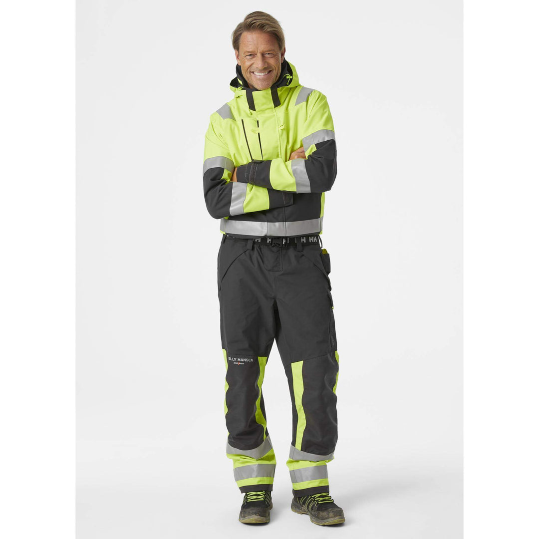 Helly Hansen Alna 2.0 Hi Vis Waterproof Shell Overalls Suit Yellow/Ebony 3 On Body 1#colour_yellow-ebony