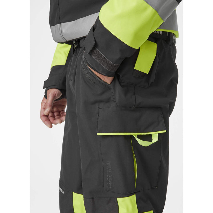 Helly Hansen Alna 2.0 Hi Vis Waterproof Shell Overalls Suit Yellow/Ebony 4 On Body 2#colour_yellow-ebony