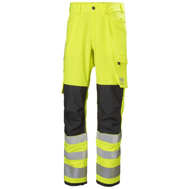 Helly Hansen Alna 4X Hi-Vis 4-Way-Stretch Work Trousers Class 2 Yellow/Ebony Front#colour_yellow-ebony