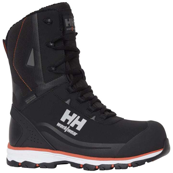 Helly Hansen Chelsea Evolution 2 Winter Tall S7L HT Lightweight Waterproof Safety Boots Black/Orange Front#colour_black-orange