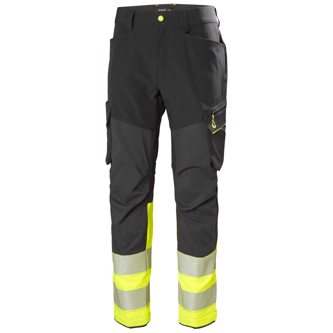 Helly Hansen ICU BRZ Hi Vis Service Work Trousers Class 1 Yellow/Ebony 1 Front #colour_yellow-ebony