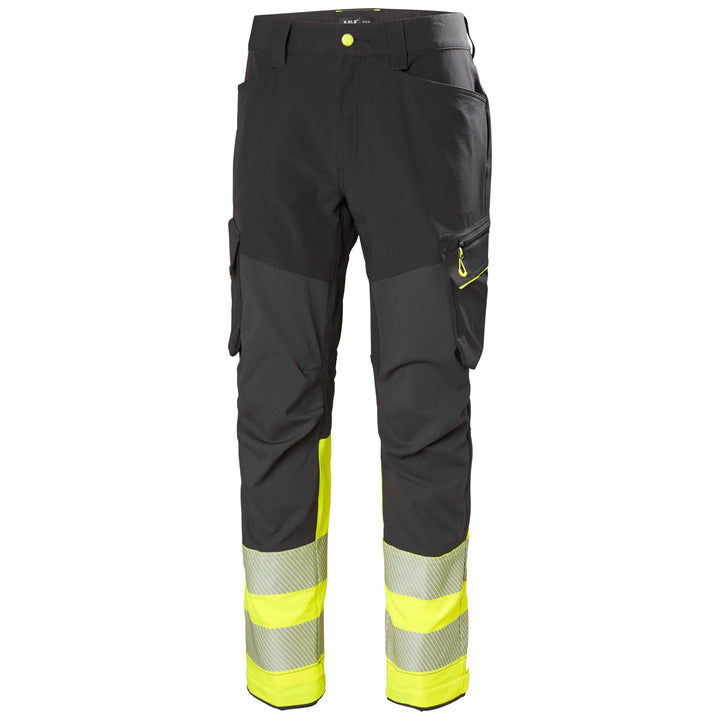 Helly Hansen ICU BRZ Hi Vis Service Work Trousers Class 1 Yellow/Ebony 1 Front #colour_yellow-ebony