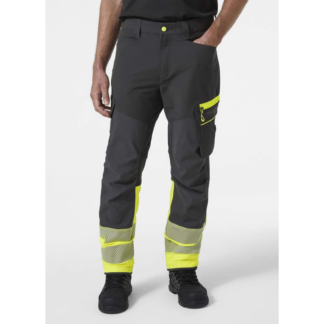 Helly Hansen ICU BRZ Hi Vis Service Work Trousers Class 1 Yellow/Ebony 3 On Body 1#colour_yellow-ebony