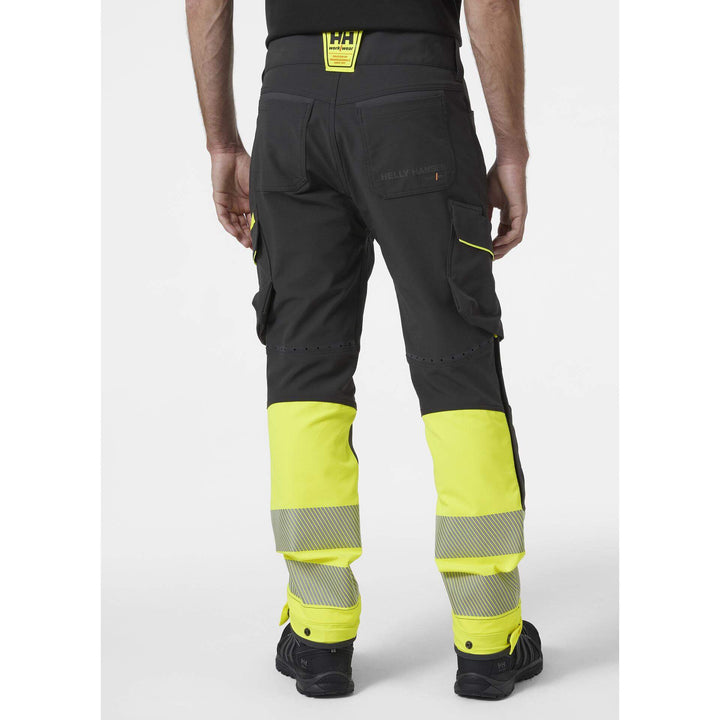 Helly Hansen ICU BRZ Hi Vis Service Work Trousers Class 1 Yellow/Ebony 4 On Body 2#colour_yellow-ebony