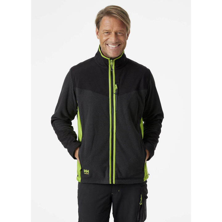 Helly Hansen Magni Fleece Jacket Black/Dark Lime 3 On Body 1#colour_black-dark-lime