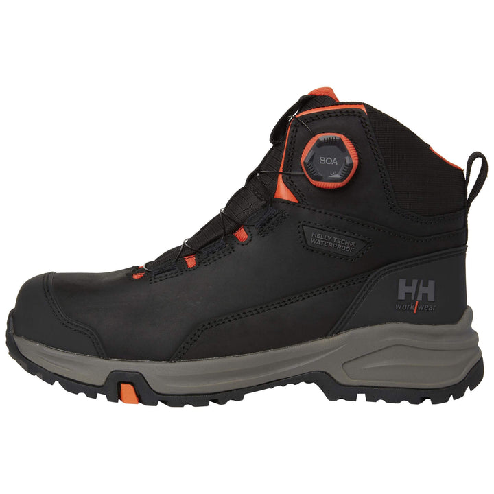 Helly Hansen Manchester LTR Mid Boa S7L HT Waterproof Lightweight Metal-Free Safety Boots Black/Grey Front#colour_black-grey