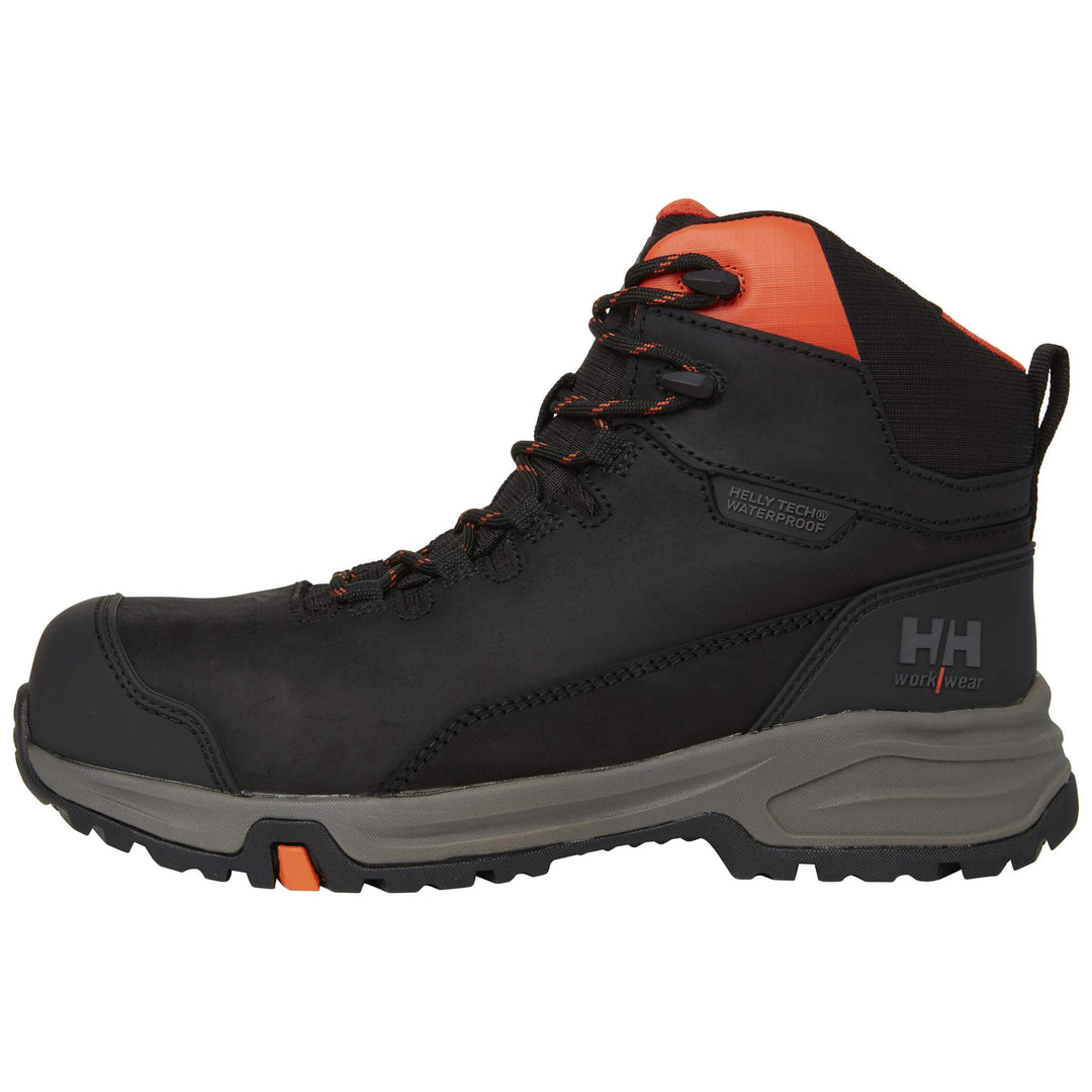 Helly Hansen Manchester LTR Mid S7L HT Waterproof Lightweight Breathable Metal-free Safety Boots Black/Grey Front#colour_black-grey