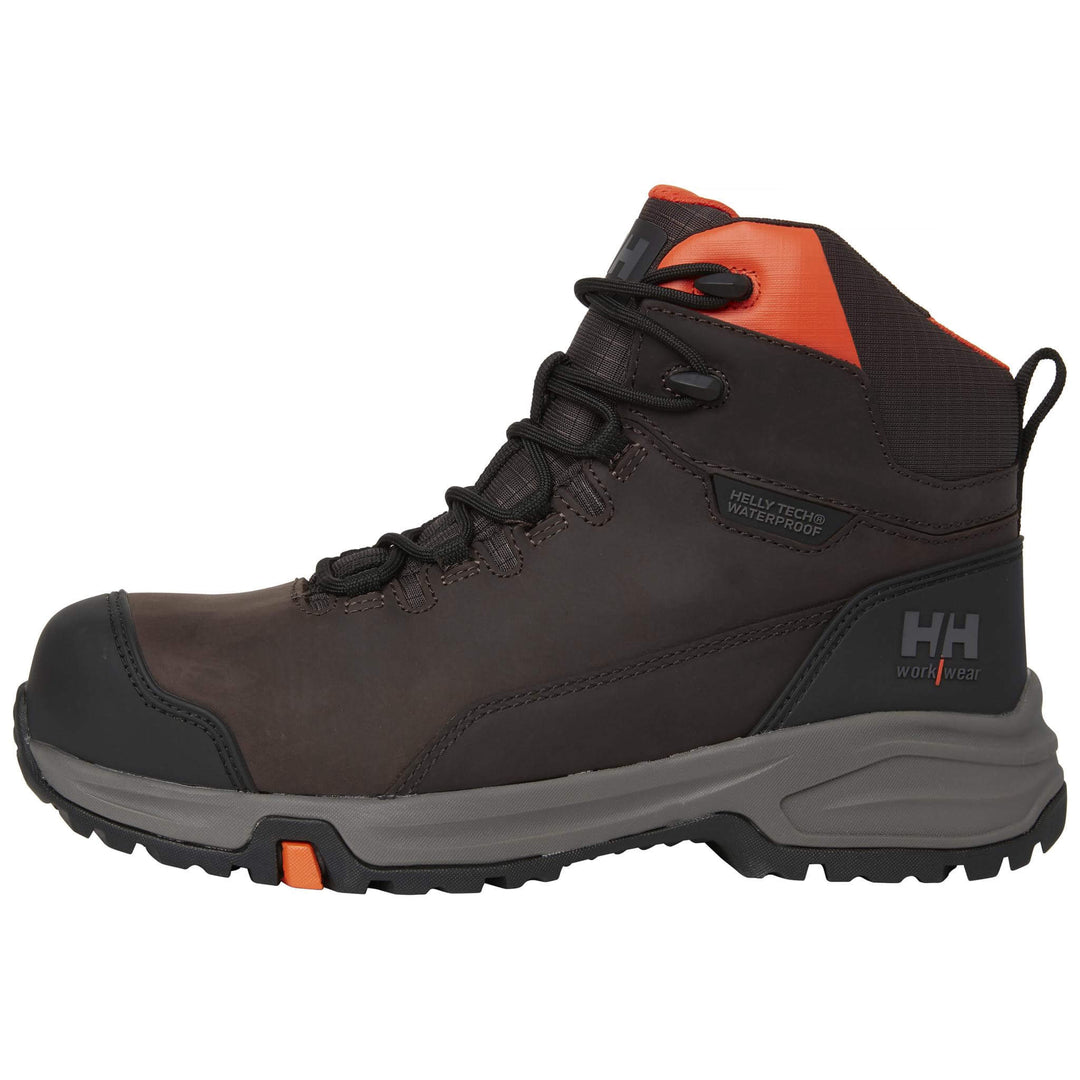 Helly Hansen Manchester LTR Mid S7L HT Waterproof Lightweight Breathable Metal-free Safety Boots Dark Brown Front#colour_dark-brown