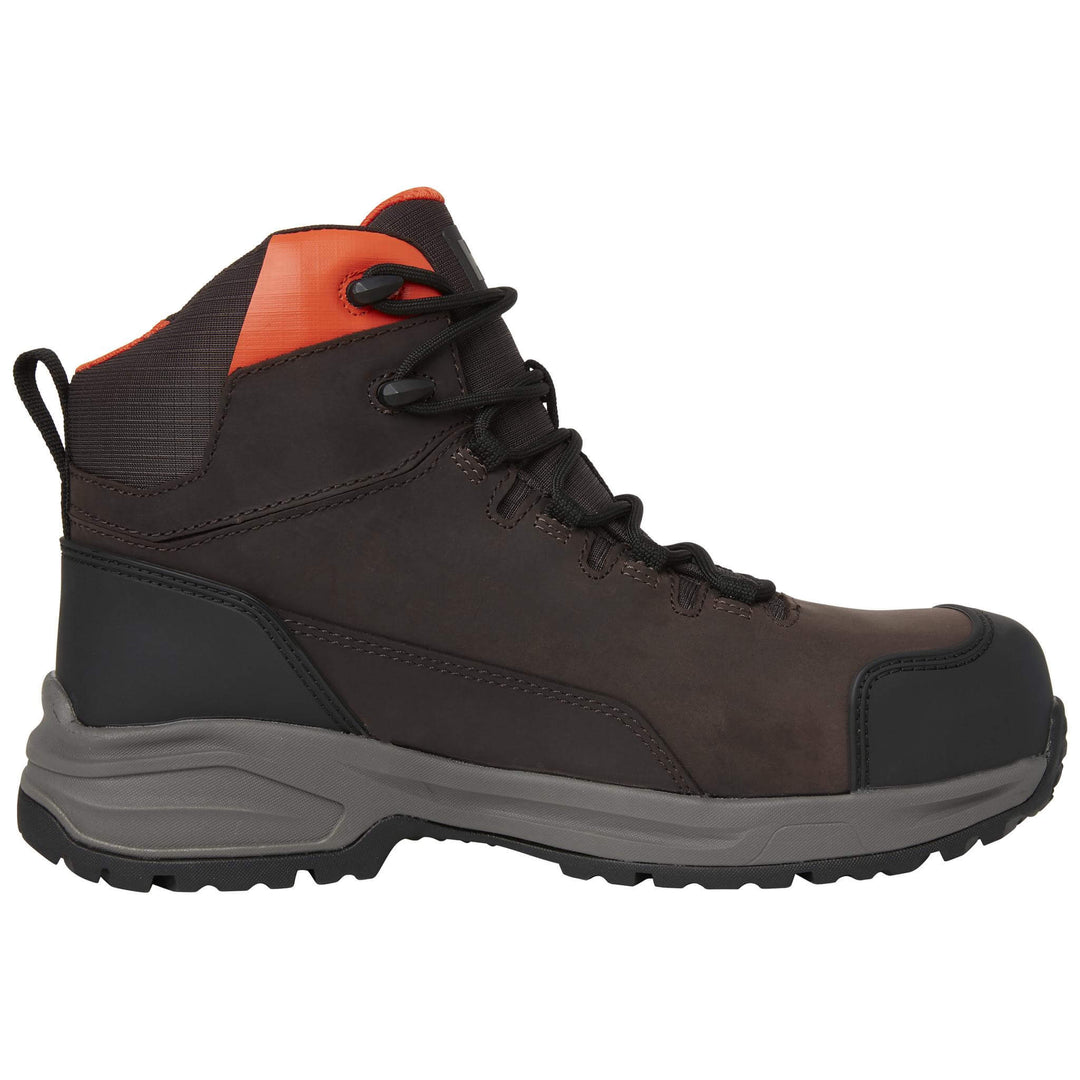 Helly Hansen Manchester LTR Mid S7L HT Waterproof Lightweight Breathable Metal-free Safety Boots Dark Brown Side#colour_dark-brown