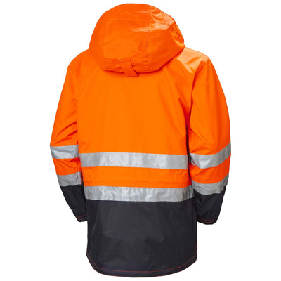 Helly Hansen Potsdam Hi Vis Waterproof Jacket Hi-Vis Orange/Navy Back#colour_hi-vis-orange-navy
