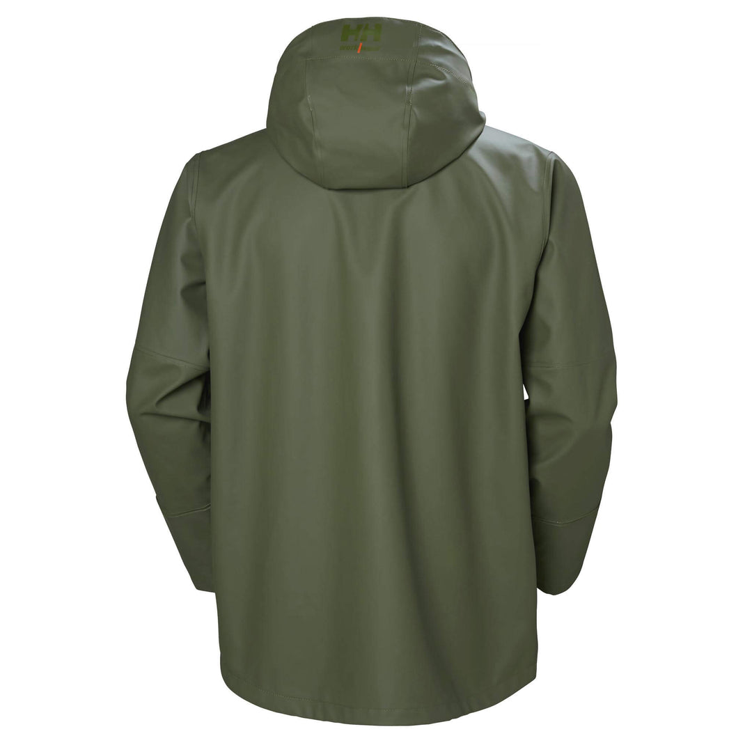 Helly Hansen Storm Rain Jacket Army Green Back#colour_army-green