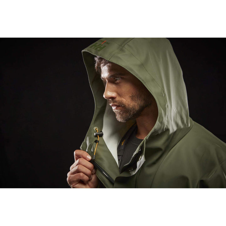 Helly Hansen Storm Rain Jacket Army Green Detail 4#colour_army-green