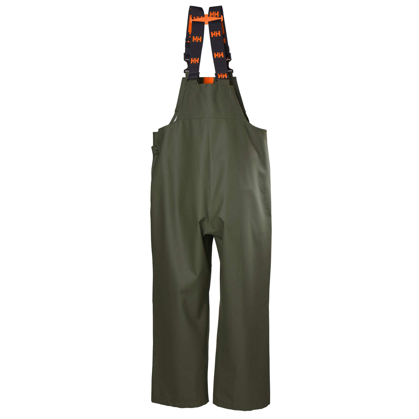 Helly Hansen Storm Waterproof Rain Bib and Brace Pants Army Green Back#colour_army-green