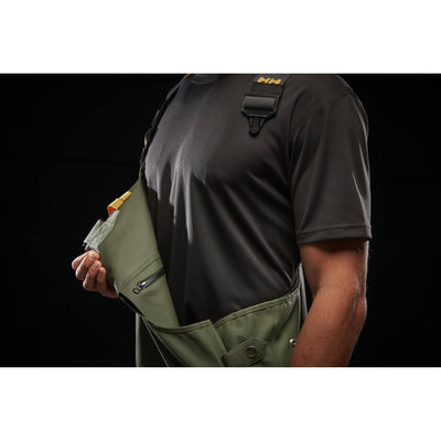 Helly Hansen Storm Waterproof Rain Bib and Brace Pants Army Green Detail 1#colour_army-green