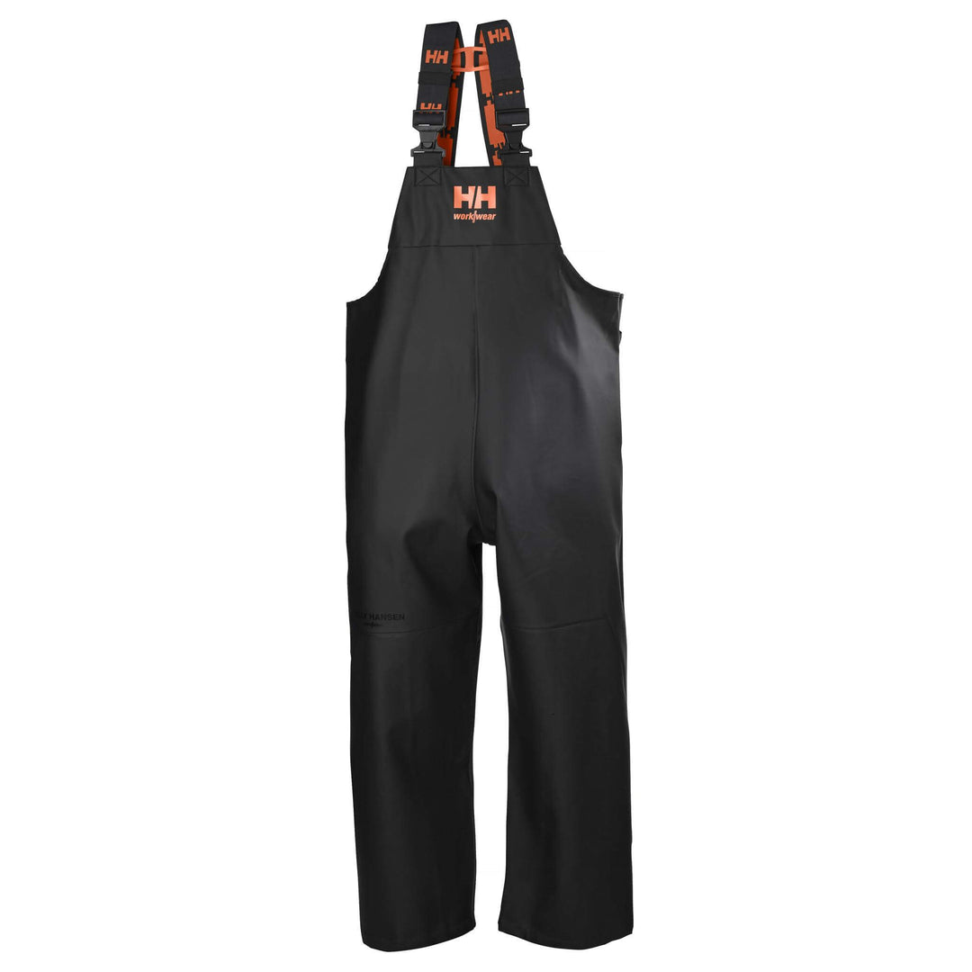 Helly Hansen Storm Waterproof Rain Bib and Brace Pants Black Front#colour_black