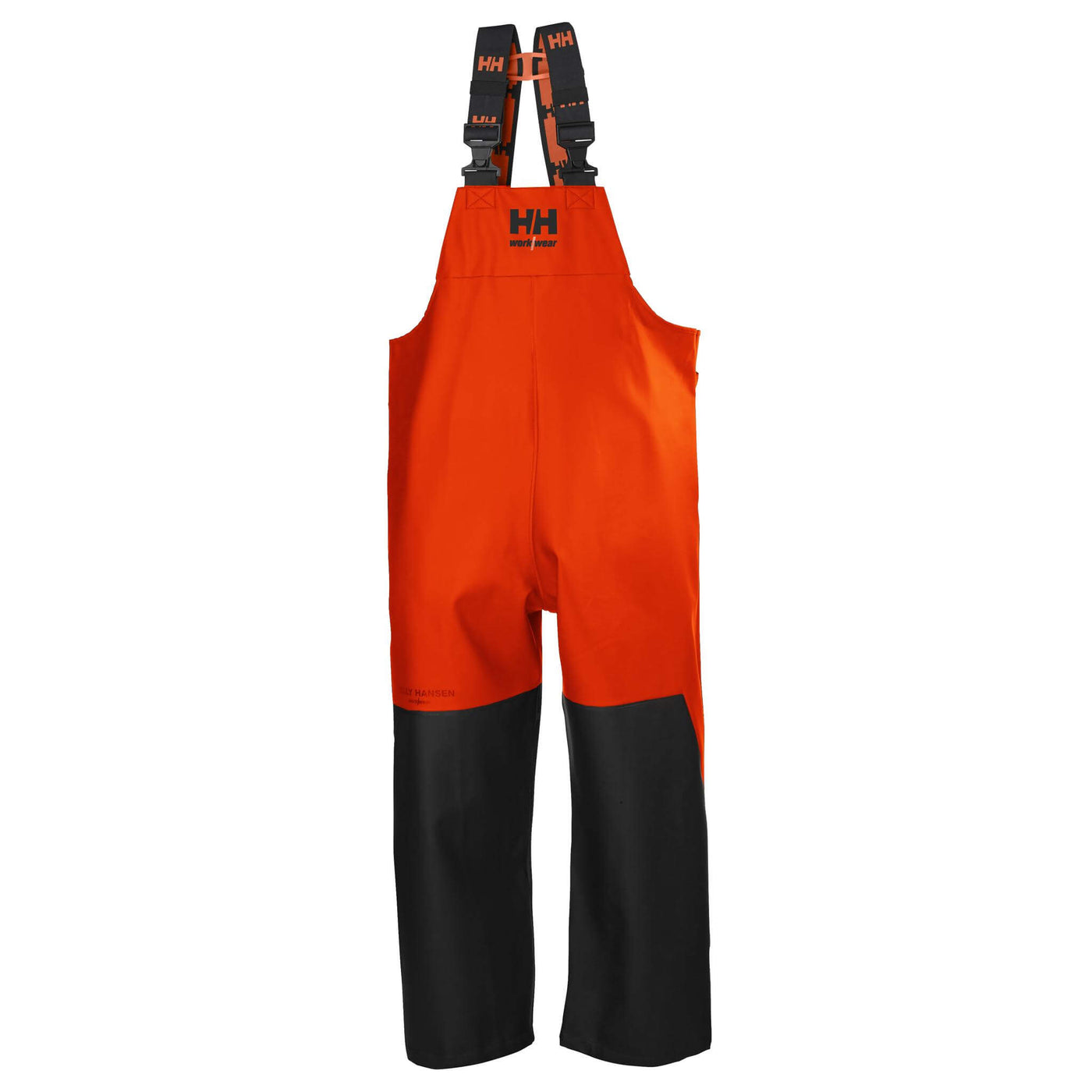 Helly Hansen Storm Waterproof Rain Bib and Brace Pants Orange/Black Front#colour_orange-black