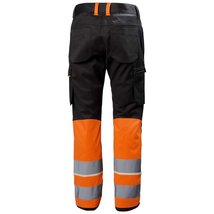 Helly Hansen UC-ME Hi Vis Stretch Service Trousers Class 1 Hi Vis Orange/Ebony 2 Rear #colour_hi-vis-orange-ebony