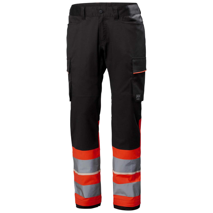 Helly Hansen UC-ME Hi Vis Stretch Service Trousers Class 1 Hi Vis Red/Ebony 1 Front #colour_hi-vis-red-ebony