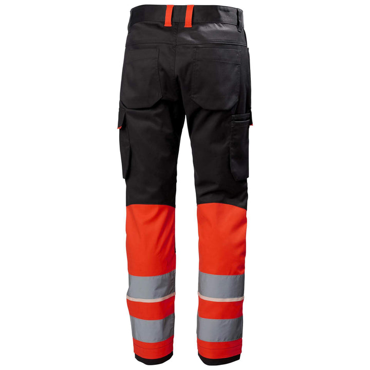 Helly Hansen UC-ME Hi Vis Stretch Service Trousers Class 1 Hi Vis Red/Ebony 2 Rear #colour_hi-vis-red-ebony