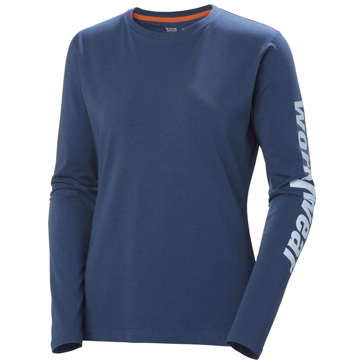 Helly Hansen W Womens HH Logo Longsleeve Shirt Deep Steel Front#colour_deep-steel