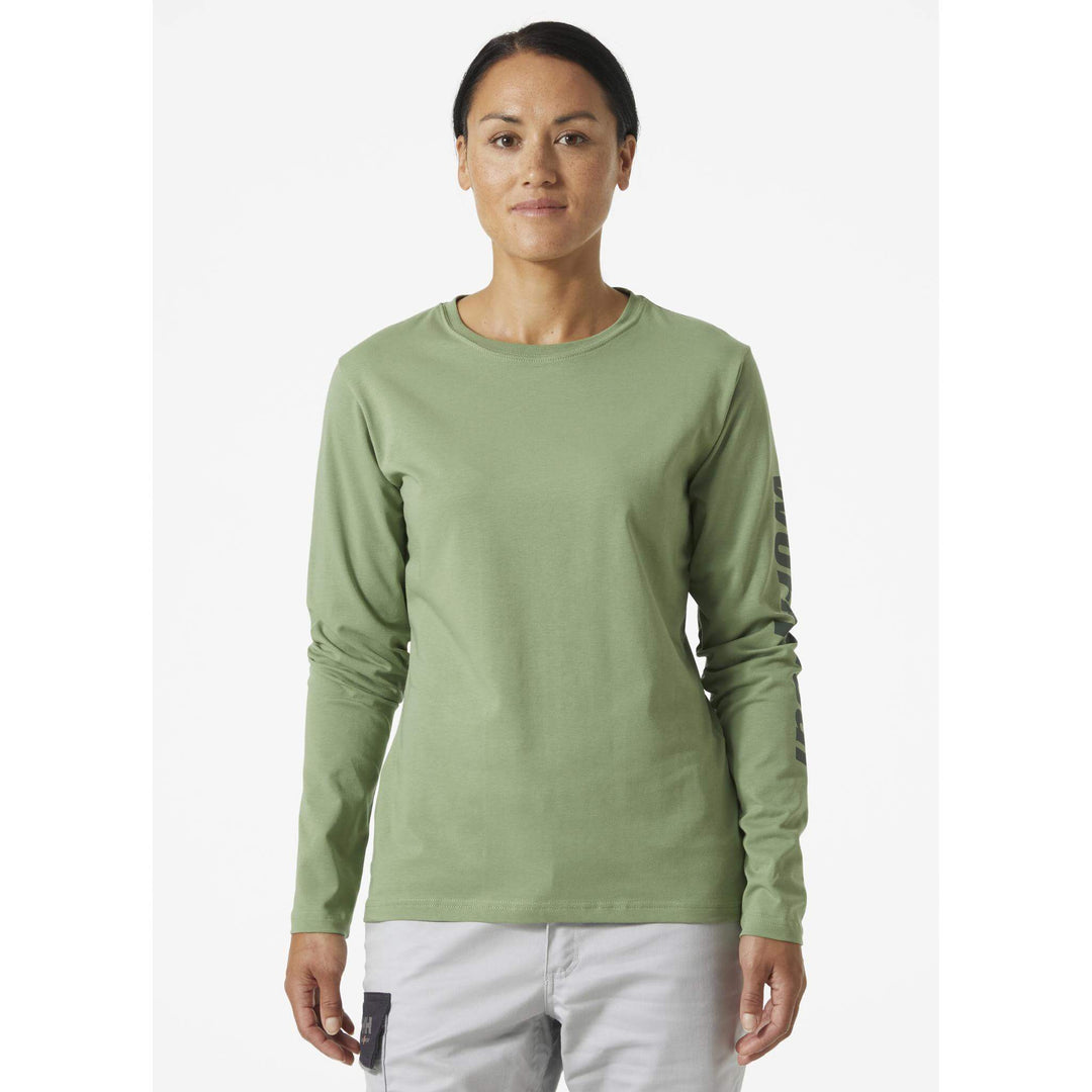 Helly Hansen W Womens HH Logo Longsleeve Shirt Jade OnBody 1#colour_jade