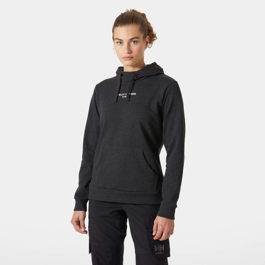 Helly Hansen Womens Classic HH Logo Hoodie Black Melange OnBody 1#colour_black-melange