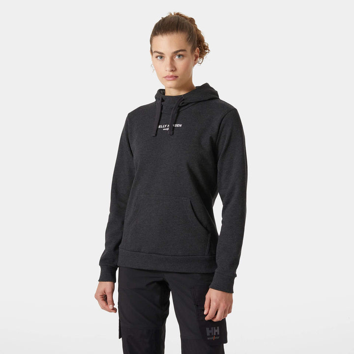 Helly Hansen Womens Classic HH Logo Hoodie Black Melange OnBody 1#colour_black-melange