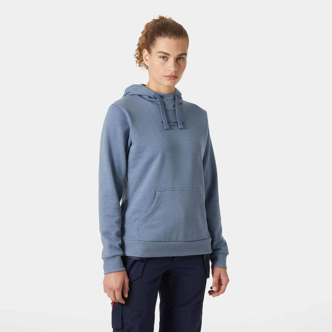 Helly Hansen Womens Classic HH Logo Hoodie Washed Navy Melange OnBody 1#colour_washed-navy-melange
