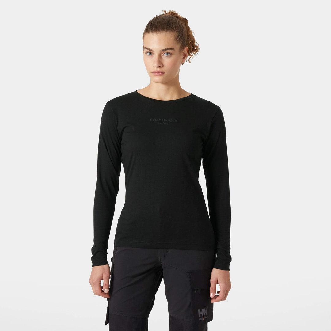 Helly Hansen Womens Classic HH Logo Longsleeve T-shirt Black OnBody 1#colour_black
