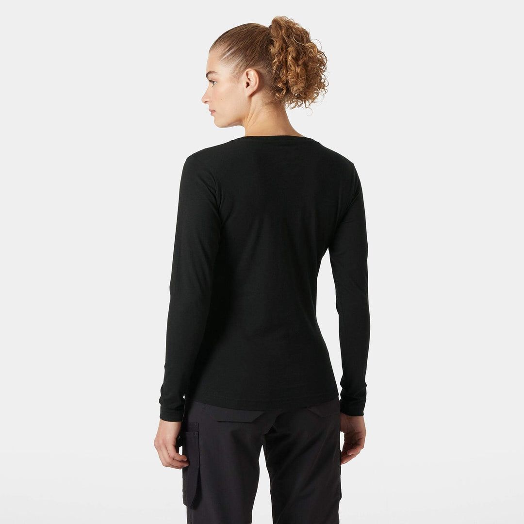 Helly Hansen Womens Classic HH Logo Longsleeve T-shirt Black OnBody 2#colour_black