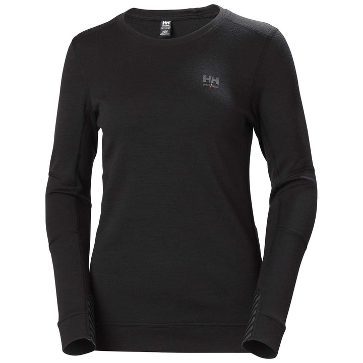 Helly Hansen Womens Lifa Baselayer Merino Crewneck Long Sleeve Shirt Black 1 Front #colour_black